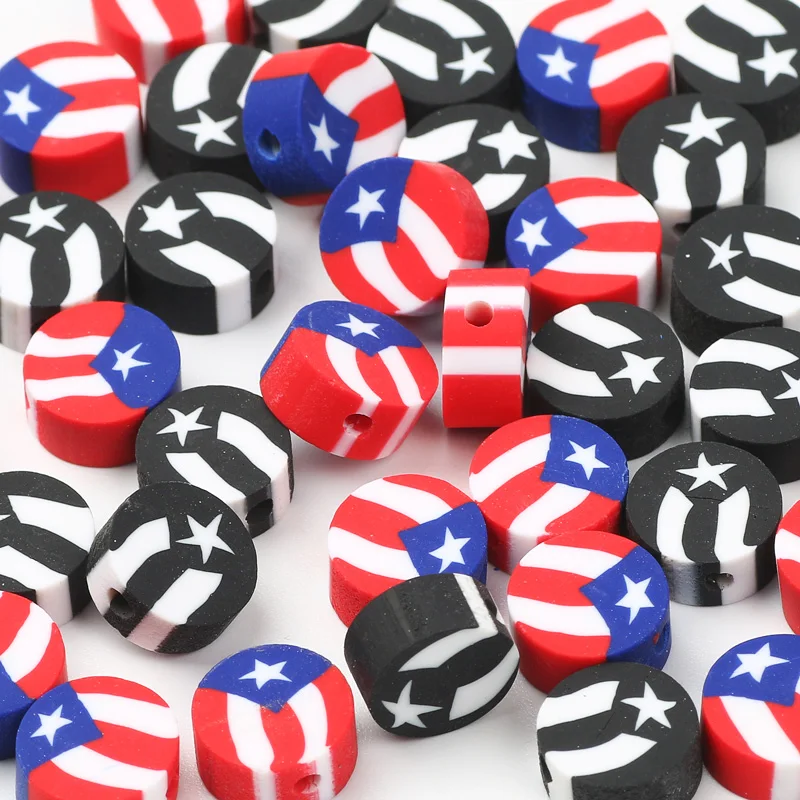 20/50/100pcs Round Mixed Flag Polymer Clay Loose Spacer Beads For Jewelry Making Bracelet Necklace DIY Handmade Accessories