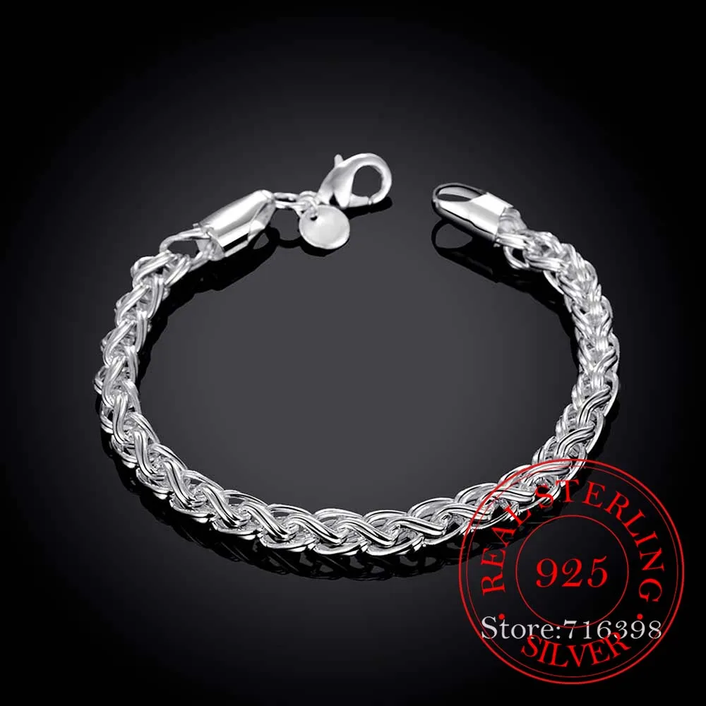 Real Original 925 Silver Bracelets Simple Twist Round Chain Bracelets Bangle For Men Women Fine Men Jewelry Gift Good Quality