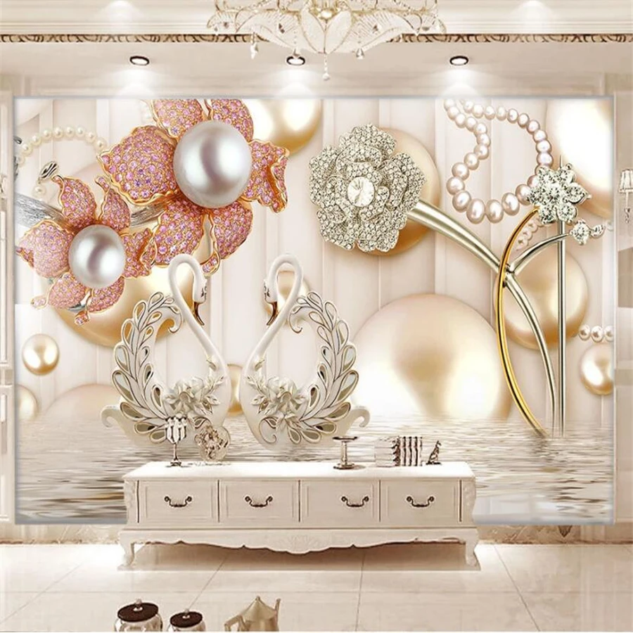 Customized wallpaper 3D circle luxury golden white flower ball jewelry background wall living room bedroom wallpapers home decor