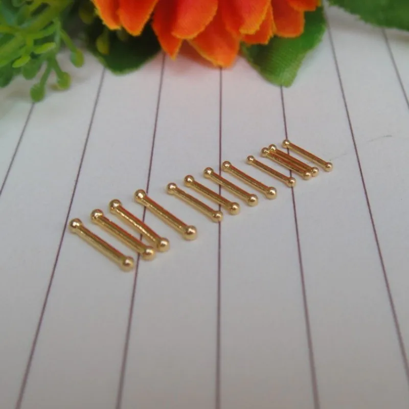 Real 24K Yellow Gold Width 0.8-1.2mm Mini-Sized Straight Needle Ear Rod Length 7-9mm For Woman Each