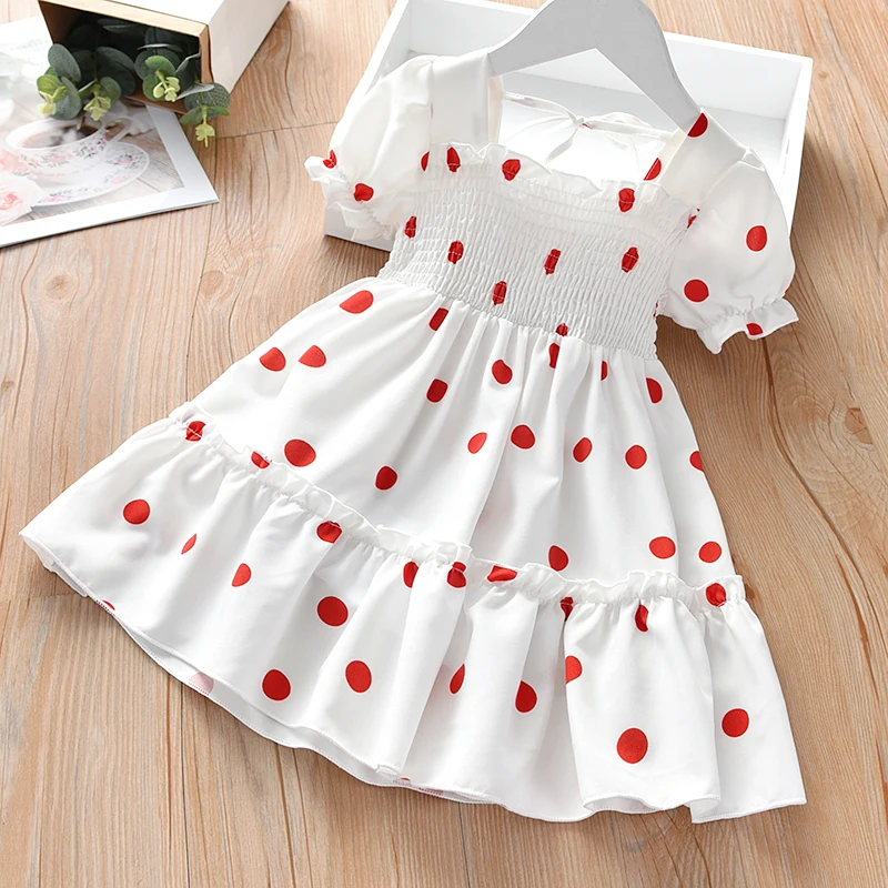 Kids Girls Sweet Princess Dress Summer Polka Dot Sundress French Stylish A-Line Dress for Holiday Travel Party Birthday Gift