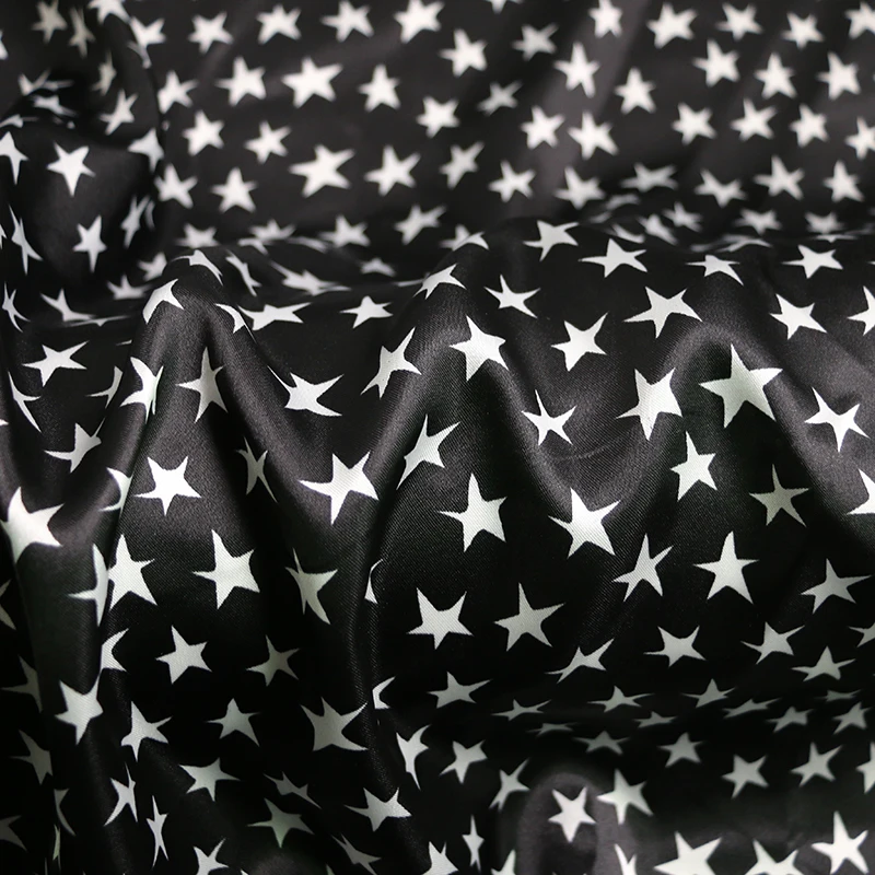 By Meter Stars Printed Satin Fabric Soft Scarf DIY Gown Headband Tissu