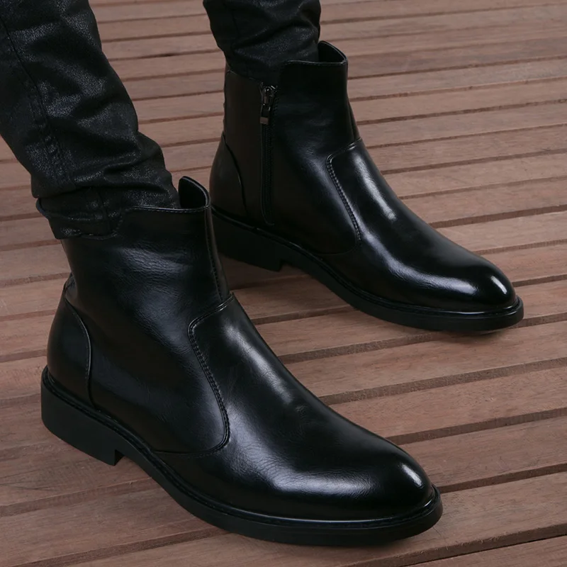 

Korean style mens boots black casual shoes autumn winter original leather boot gentleman handsome chelsea ankle botas masculinas