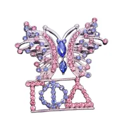 Sorority Womenhood Pink Blue Crystal Butterfly Greek Letters Gamma Phi Delta Brooch Pin Organization Jewelry