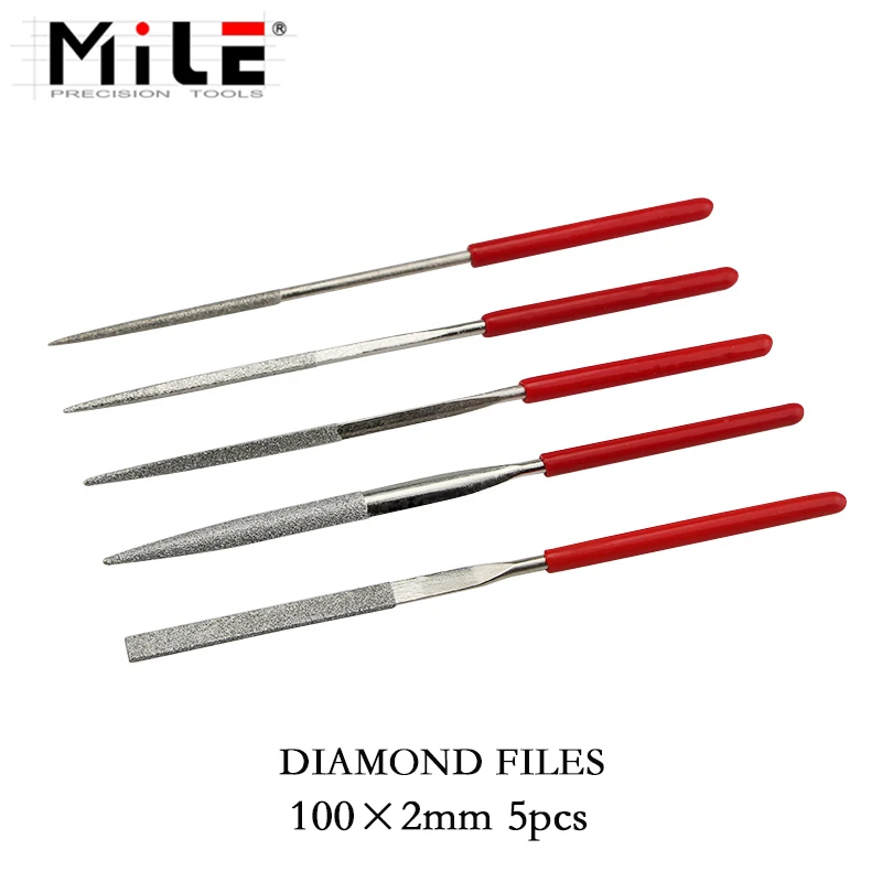 MILE 5pcs 100mm Diamond Needle File Mini Rasp Wood Carving Metal Hand File Set Microtech Hobby Hand Needle