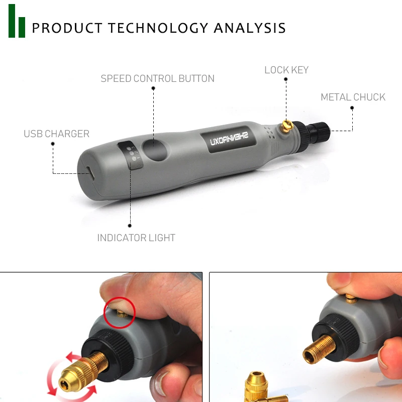 Mini amoladora inalámbrica, taladro eléctrico de 3 velocidades, pluma de grabado ajustable, herramienta rotativa de pulido con accesorios Dremel