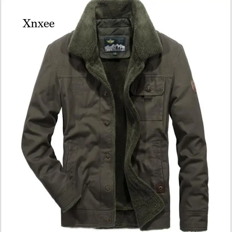 

2021 Winter Bomber Jacket Men's Pure Cotton Fleece Thick Warm Coat Fur Collar Coat Windbreaker Jacket Clothing