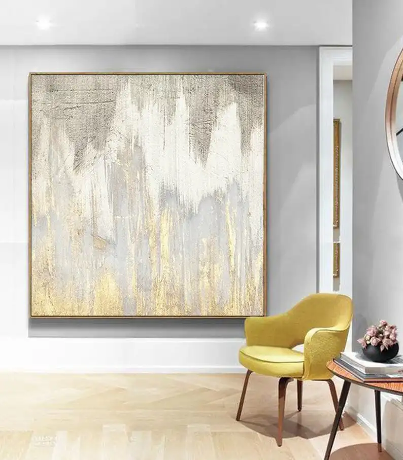 Hand Painted Abstract Canvas Painting Canvas Art Original Artwork Gold White Beige Abstract Art Gold Painting Large Wall Art