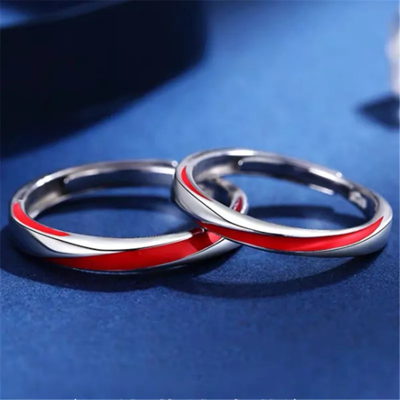 Drop Shipping Couples Rings Red Enamel Adjustable Finger Ring Silver-Color Ring For Women Men Statement Jewelry