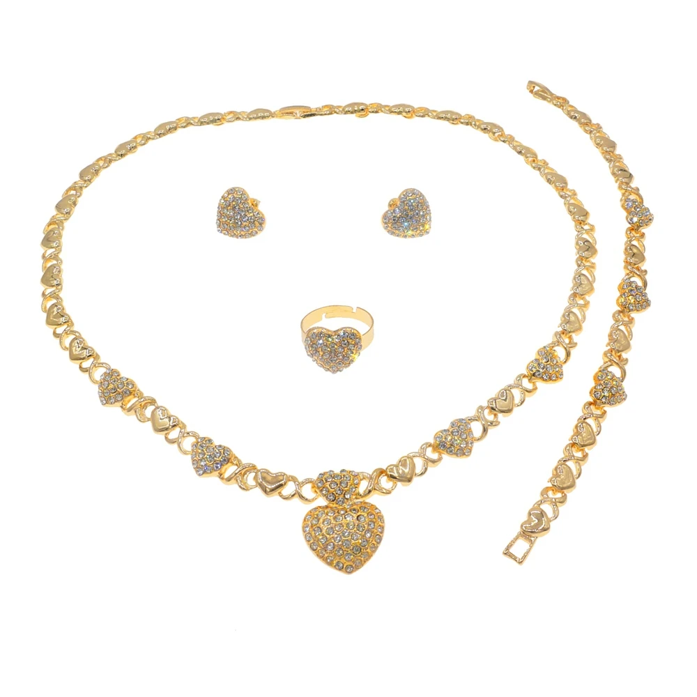 Yulaili Newest XOXO Delicate Rhinestone Love Jewelry Set and High Quality Pakistani Bridal Wedding Jewelry Set Accessories