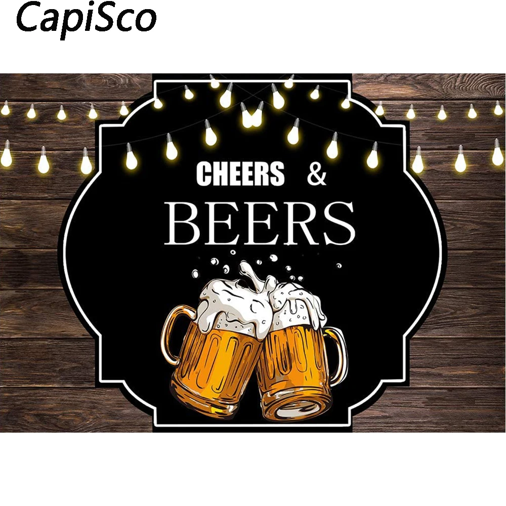 Capisco Retro Rustic Wooden Board Photography Backdrop Cheers and Beers Mug Background Birthday Party Decor Photo Booths Studio