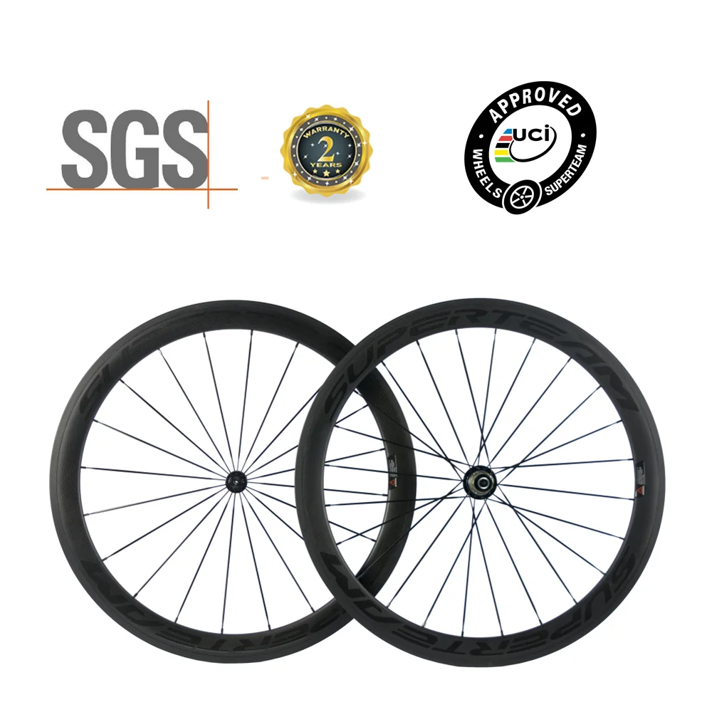 SUPERTEAM Factory Store 100% 700C Carbon Road Bicycle Wheelset 50mm Clincher Wheels Basalt Braking Surface