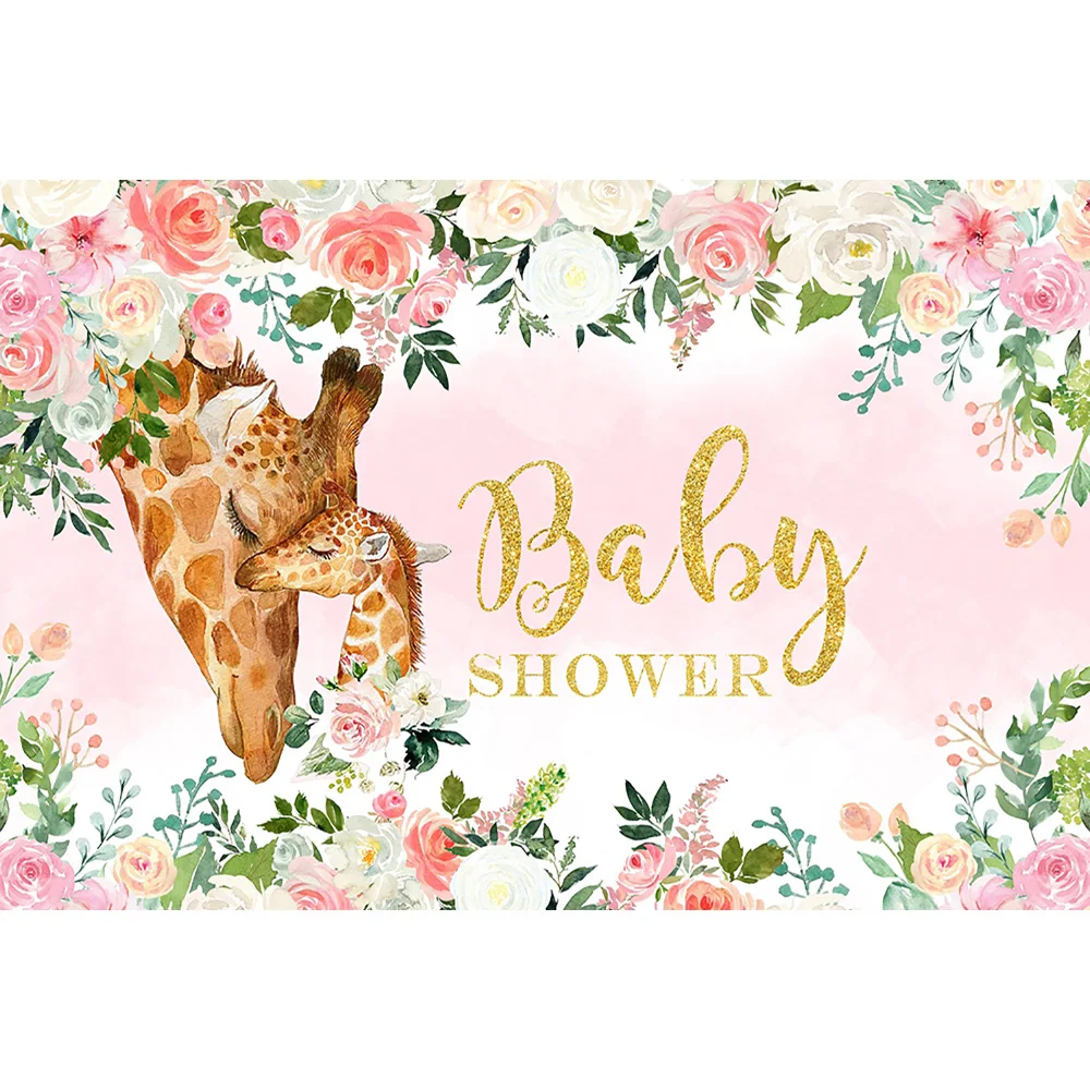 خلفية استحمام للأطفال تحت عنوان غزال للتصوير الفوتوغرافي برية مرقطة وردية وردية وزهور لحفلات حديثي الولادة للتصوير الفوتوغرافي في استوديو الصور