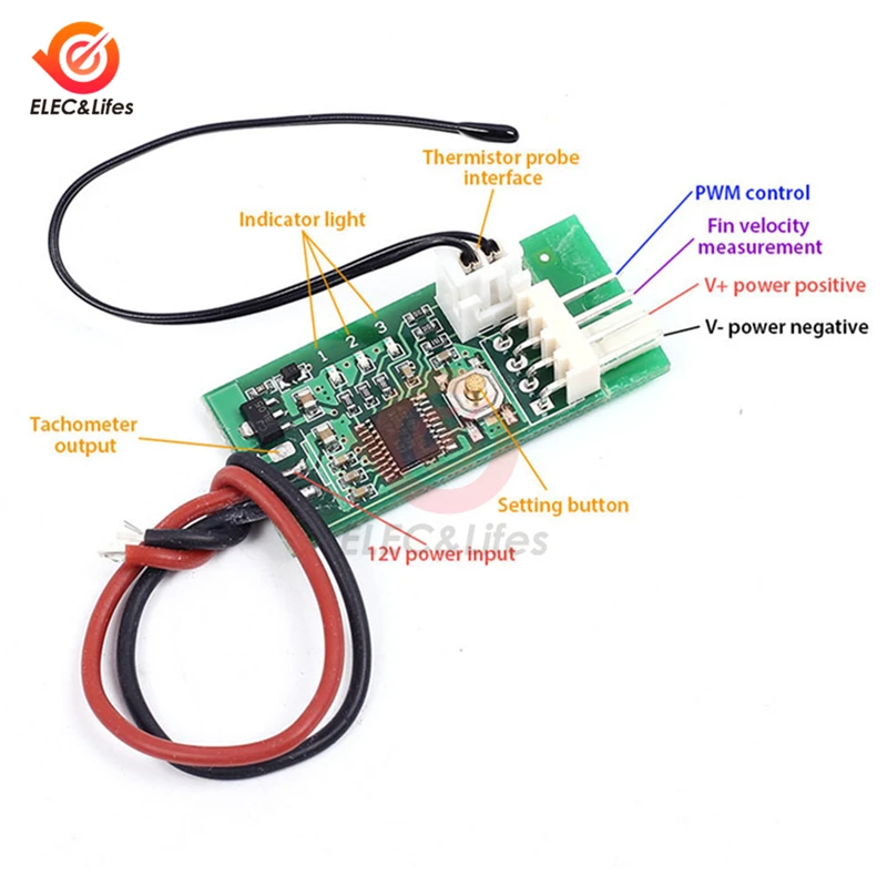 Contrôleur de vitesse PWM CC 12V, fil Mix4, interrupteur de contrôle de la température de l\'ordinateur pour PC, refroidisseur de processeur, alarme