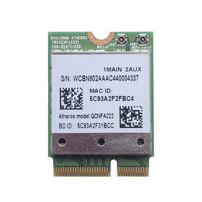 Placa de rede Wi-Fi sem fio para laptop, Atheros QCNFA222, Bluetooth 4.0, 802.11abgn, 300Mbps, NGFF, NGFF, 300Mbps