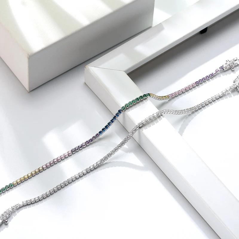 Rinntin 100% 925 Sterling Silver Infinity Women Tennis Bracelet with Colorful AAAA Zircon Bangle Wedding Jewelry Gifts TSB62