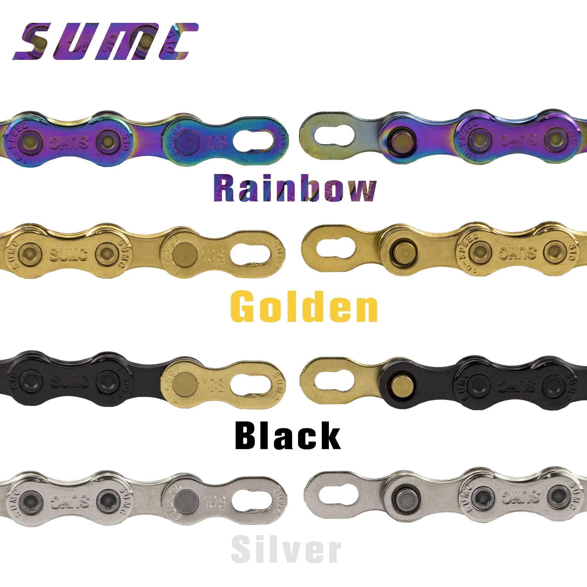 SUMC Bike Chain 9 10 1112 Speed 116/126 Links Gold, Silver, Rainbow,Black for Road /Gravel/Mountain Bicycle MTB NEW