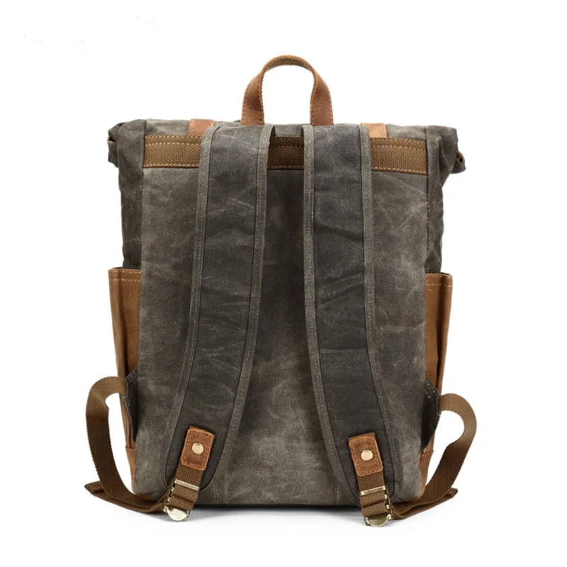 Vintage Canvas Waxed Leather Backpacks for Men Waterproof Rucksacks Large Mountaineering Travel Pack