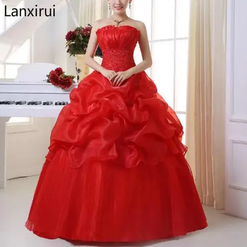 

New Arrive Korean Style Red fashion girl crystal princess bridal dress sexy Lace apparel style formal Lanxirui dresses