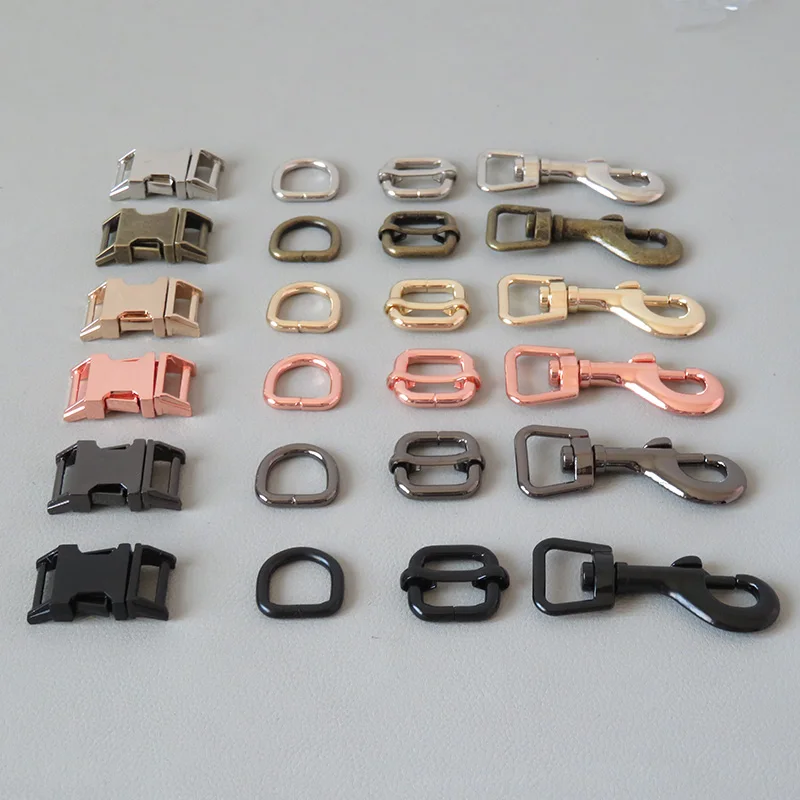 50Sets/Pack 15mm Strong Metal Carabiner Hardware Strap Adjuster Buckle D Ring Clip Hook For Pet Dog Collar Leads Clasp Accessory