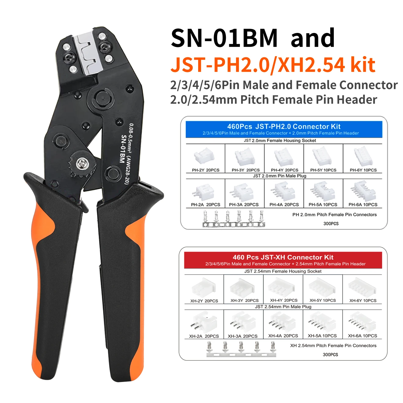 SN-01BM Clamp Tool XH2.54/PH2.0 Wire Crimping Pliers 2P,3P,4P,5P Pins and Housing Jst Terminals Kit Mini Connector Crimper