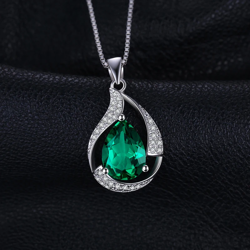 JewelryPalace 3ct Green Simulated Nano Emerald 925 Sterling Silver Pendant Necklace for Women Pear Gemstones Choker No Chain