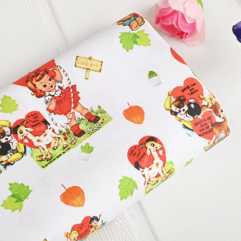 Cartoon Girls Print Plain Cotton Fabric By The Yard,DIY Quilting & Sewing Poplin Material For Needlework Patchwork Clothes Dress