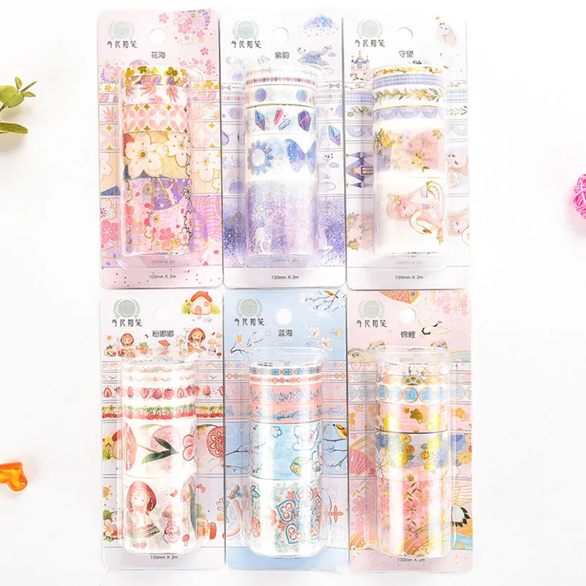 Washi Tape Bronzing Washi Tape Set Stickers Washitape Cherry Blossoms Decoration Plakband School Supplies 6pcs Set Masking Tape