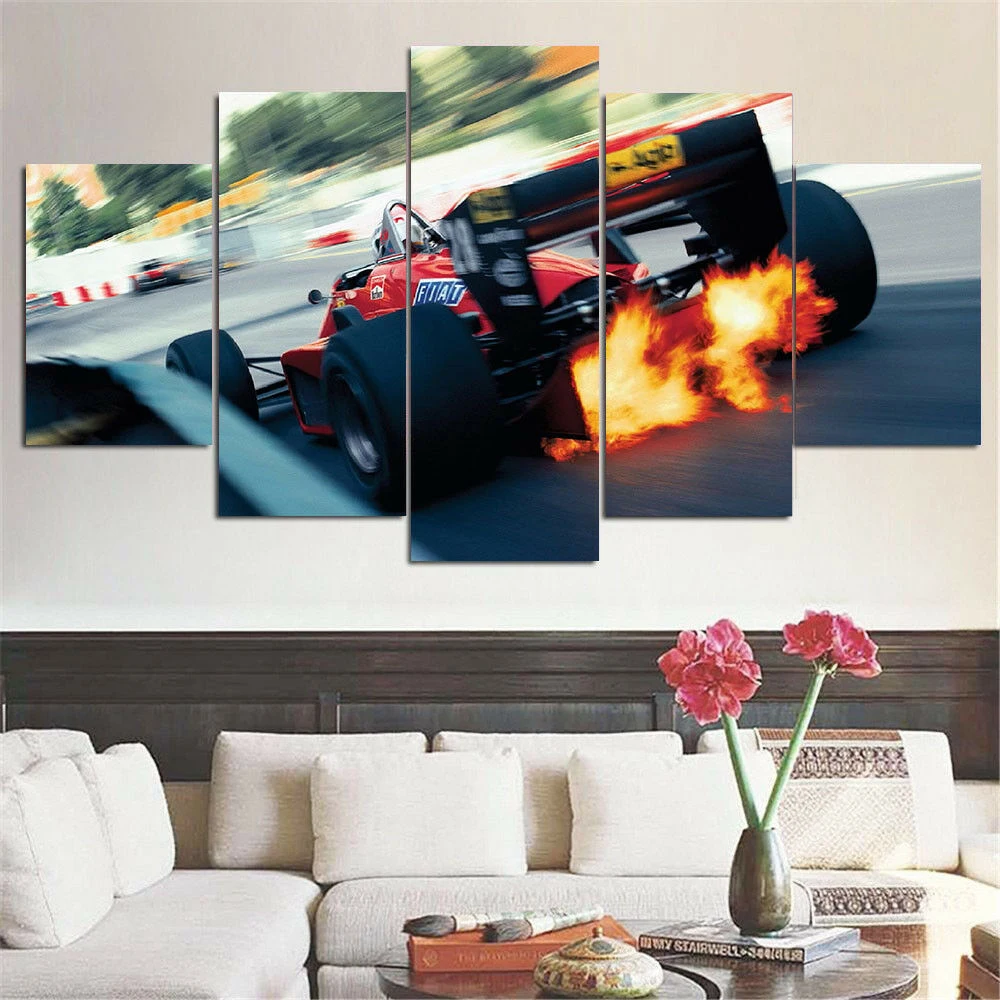 5 Panel Formula 1 F1  Vettel Raikkonen Posters Decorative Canvas Wall Art Pictures Decoration Living Room Home Decor