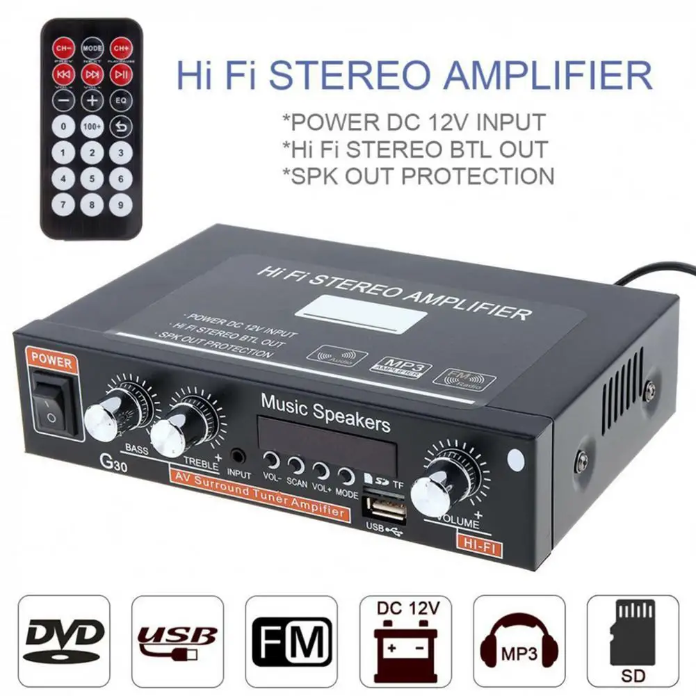 G30 Stereo Amplifier HiFi Sound Subwoofer Convenient Two Channels Home Power Amplifier for Car