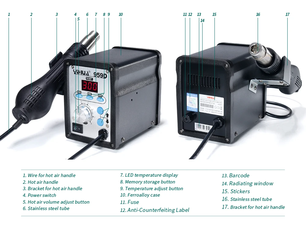 650W YIHUA 959D SMD Digital Hot Air Gun Rework Station Tool for Mobile Phone Repair