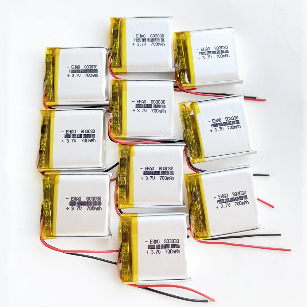 10 PCS 3.7V 700mAh Polymer Lithium Lipo Rechargeable Battery 803030 For Mp3 GPS Recording Pen Bluetooth Simulation Robot Scanner