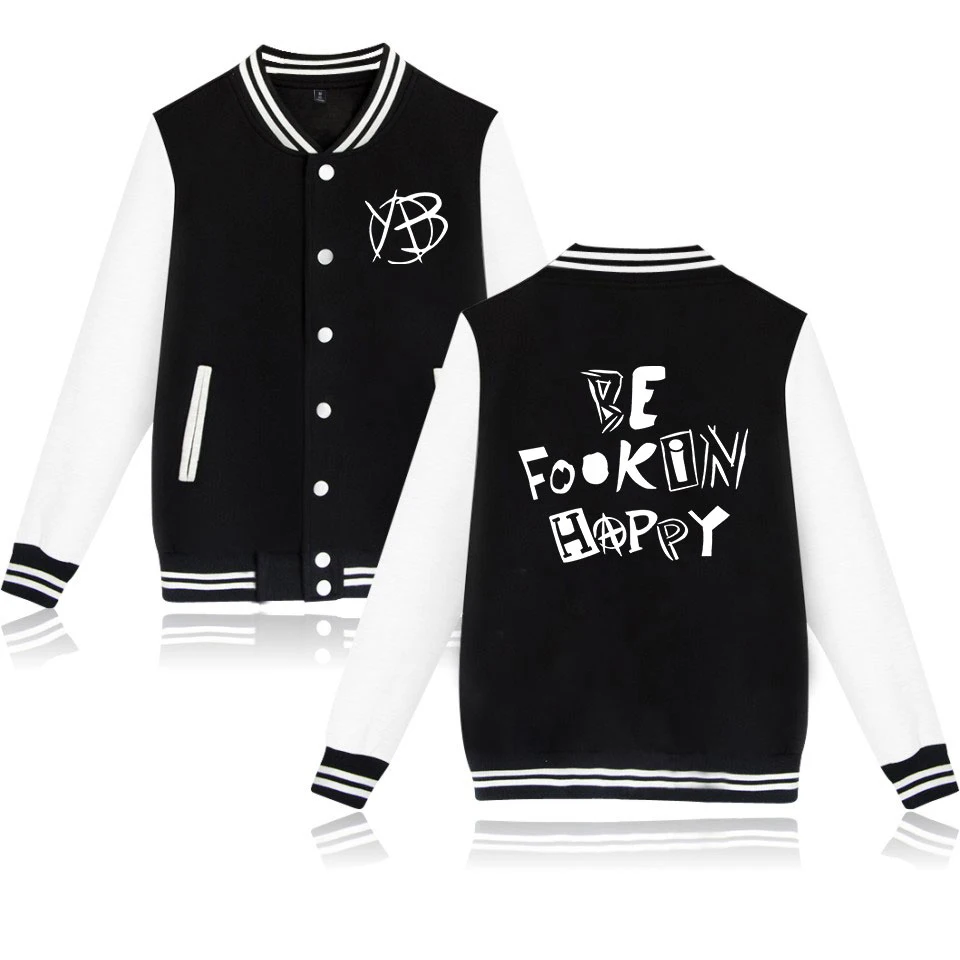 Yungblud-chaquetas de béisbol con estampado de Yungblud, ropa de uniforme, abrigo Be Fookin Happy, chándal, sudadera de Hip Hop, chaqueta Bomber