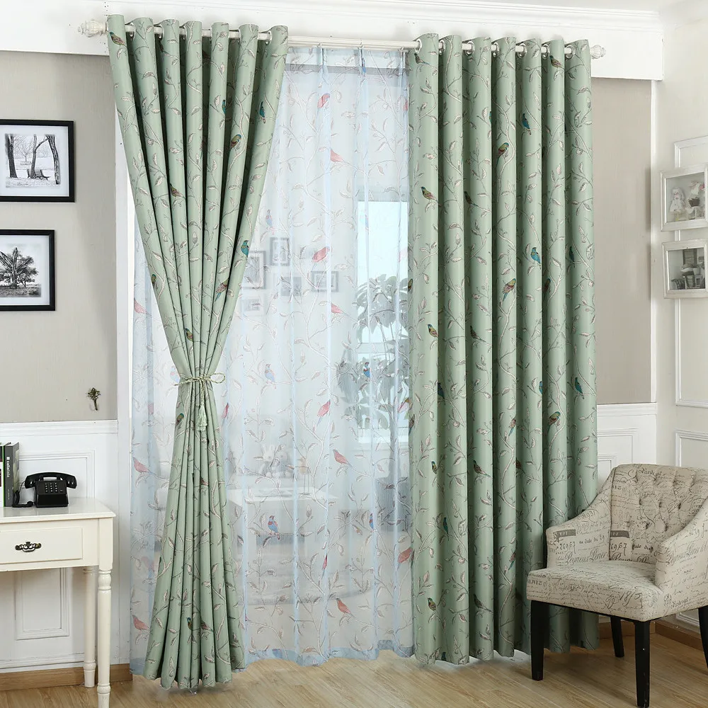 Forest Bird Living Room Curtains Polyester Thermal Insulation Kitchen Bedroom Valances Custom Made Window Door Curtain 2028