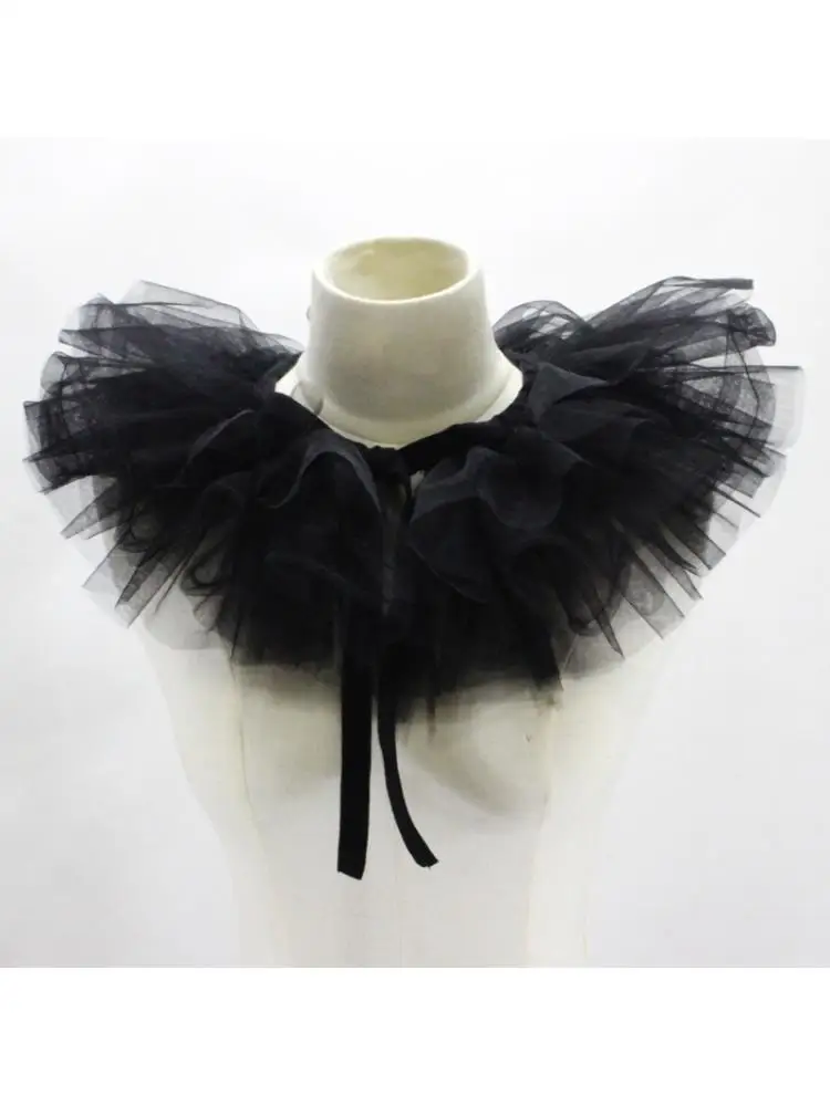 Victorian Ruffled Mesh Fake Collar Shawl Tulle Clown Cosplay Neck Ruff Choker