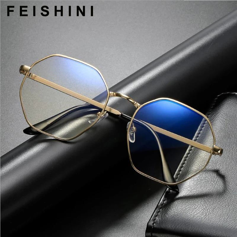 Feishini Computer Polygon Glasses Frames Men Rays Radiation Gamin Protector Eyewear Unisex Anti Blue Light Glasses Women Optical