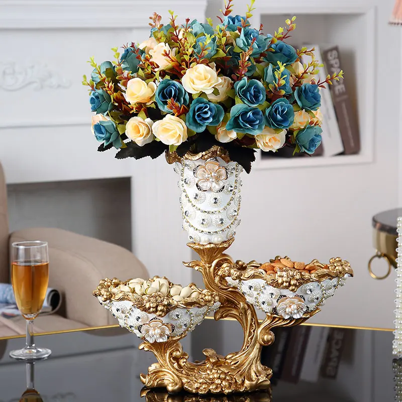 

Creative European-style dried fruit plate with cover Living room home table decoration diamond-studded fruit plate Top Grade