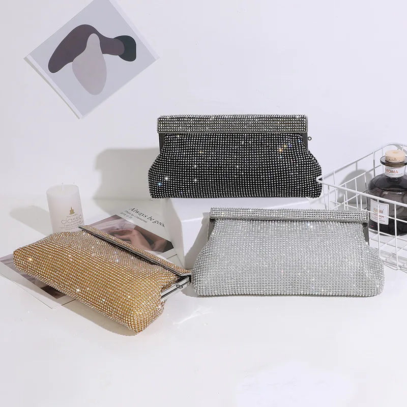 Bolso de mano de lujo con diamantes de imitación para mujer, monedero de Boda nupcial, bolso de noche dorado, plateado y negro, ZD1767