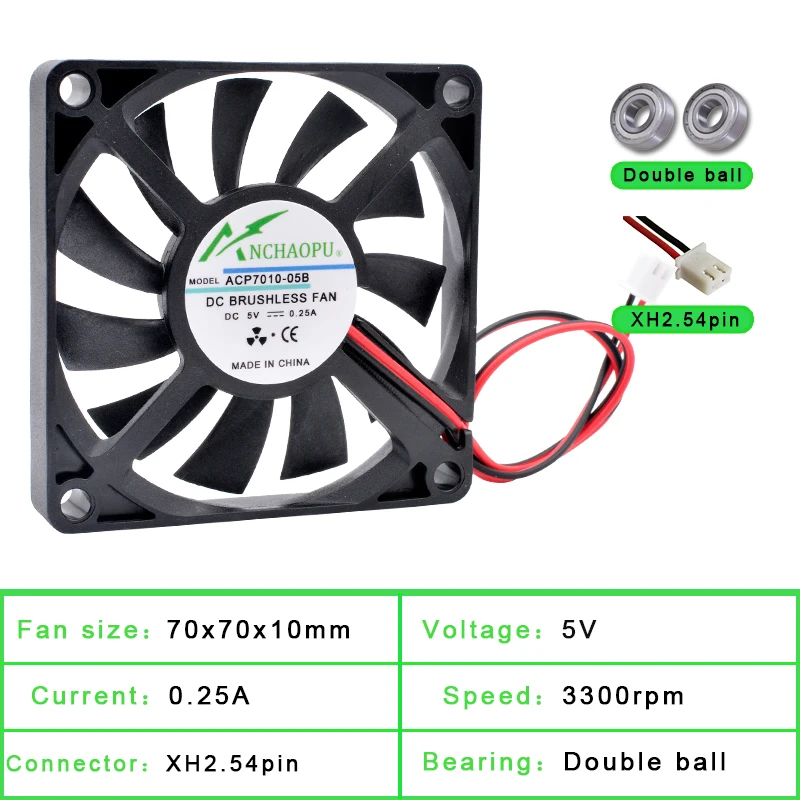 ACP7010 7cm 70mm fan 70x70x10mm DC5V 12V 24V 2pin 2 wires for the cooling fan of the chassis power supply charger inverter