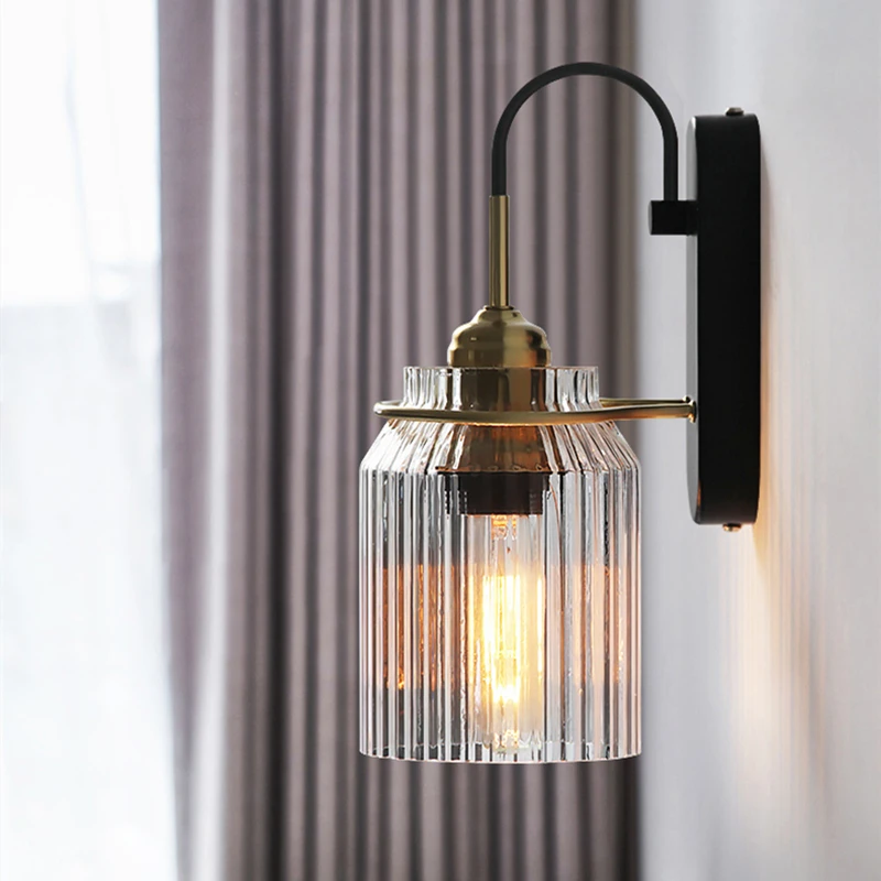 Retro Industrial Style Bedside Wall Lamp Nordic Nostalgia Bar Aisle Corridor Mirror Front Iron Glass Edison Wall Sconce Fixtures