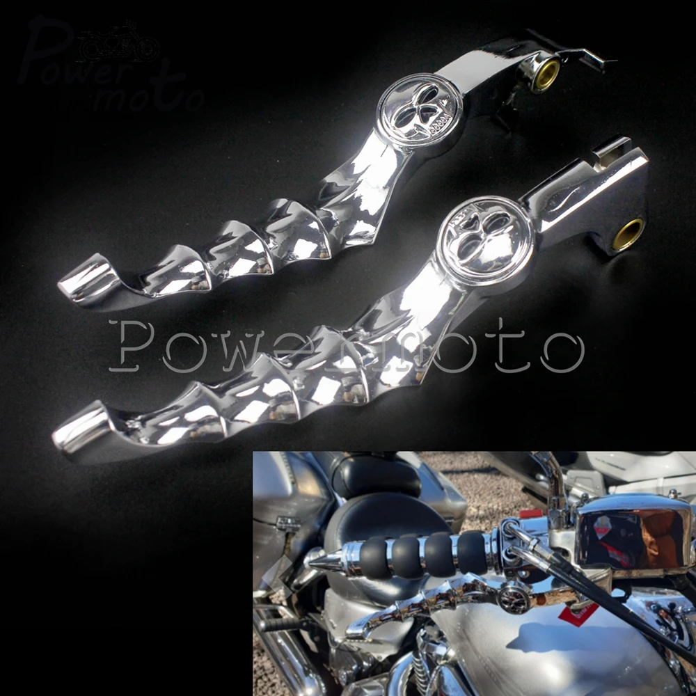 1Pair Chrome Aluminum Skull Skeleton Handle Brake Clutch Lever for Honda Shadow Aero VT VTX 600 1100 1300 CB750 VF750C TX1300