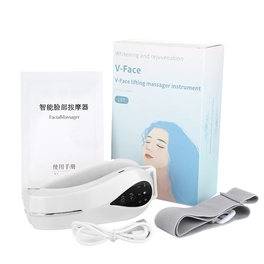 EMS Facial Massager V-Line Lift Up Belt Chin Lift Belt Machine Red Light Blue Light LED Face Slimming Vibration Massager Face