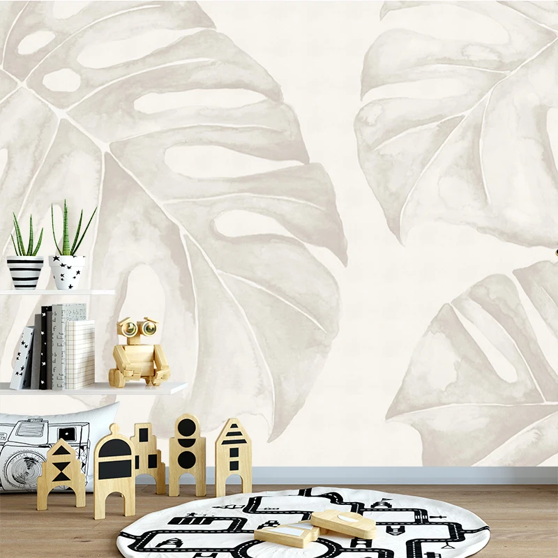 Bacal Botanical Dusty Grey Vintage Tropical Minimalist 3D Wallpaper Mural Room Background Banana Leaf Plant Wall Decor 3d