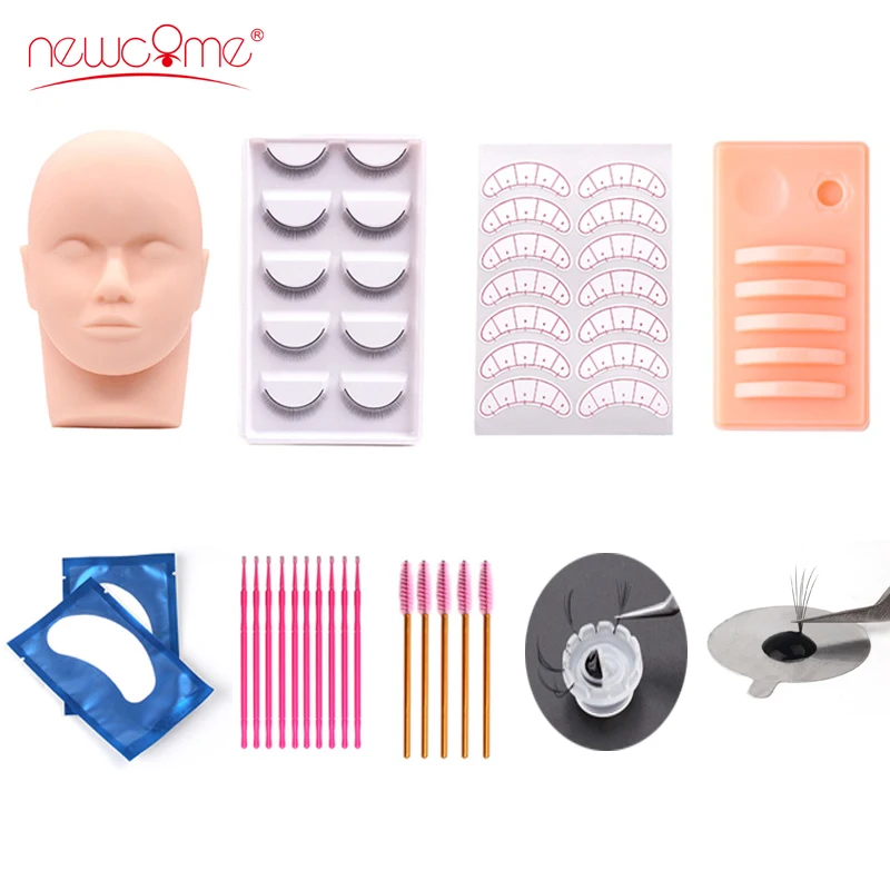 

NEWCOME Exercise Practice Mannequin Head Set Eyelash Extension Training Kit Grafting Eyelash Tools Kit Eye Lashes Grafting