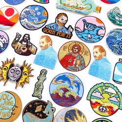 Van Gogh Waves Patch Jesus Embroidered Patches On Clothes DIY Space Patch Iron On Patches For Clothing Stickers Sun Badges