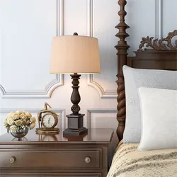 European rural romantic brown resin Table Lamps American creative retro fabric lampshade lamp for bedside&foyer&studio FDB001