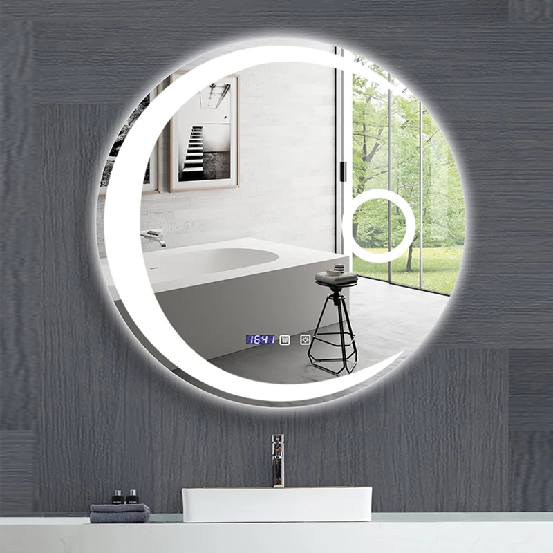 Imagem -02 - Round Moon Shape Bathroom Mirror Luz Led Ajustável Desembaçamento Bluetooth Speaker Espelho de Maquiagem Inteligente Cores 40 cm 50 cm 60cm