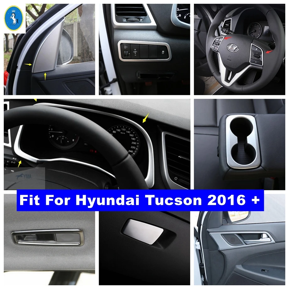 

Matte Water Cup Holder / Lights Control / Dashboard / Door Handle Panel Accessories Cover Trim For Hyundai Tucson 2016 - 2020