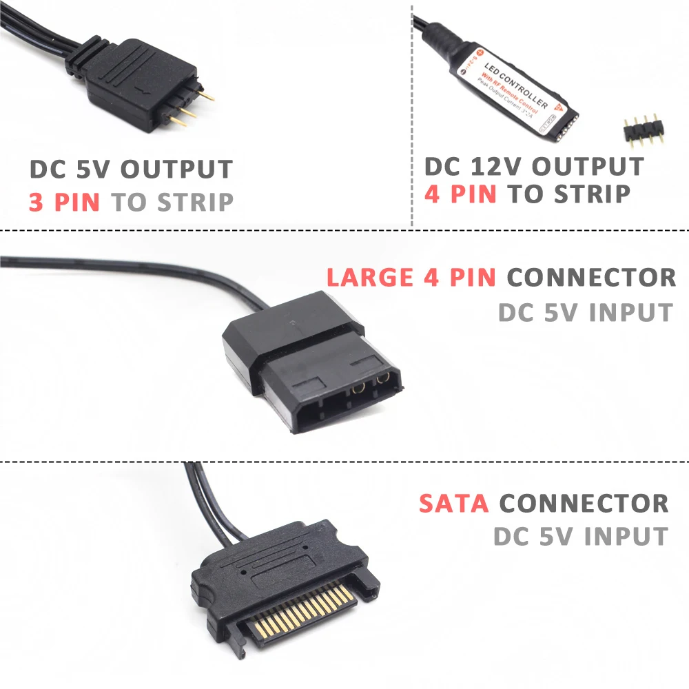 DC 5V 3Pin SATA RGB Controller Molex 4Pin PC Computer Case Lighting Pixel Controller per WS2812B strisce luminose a LED indirizzabili