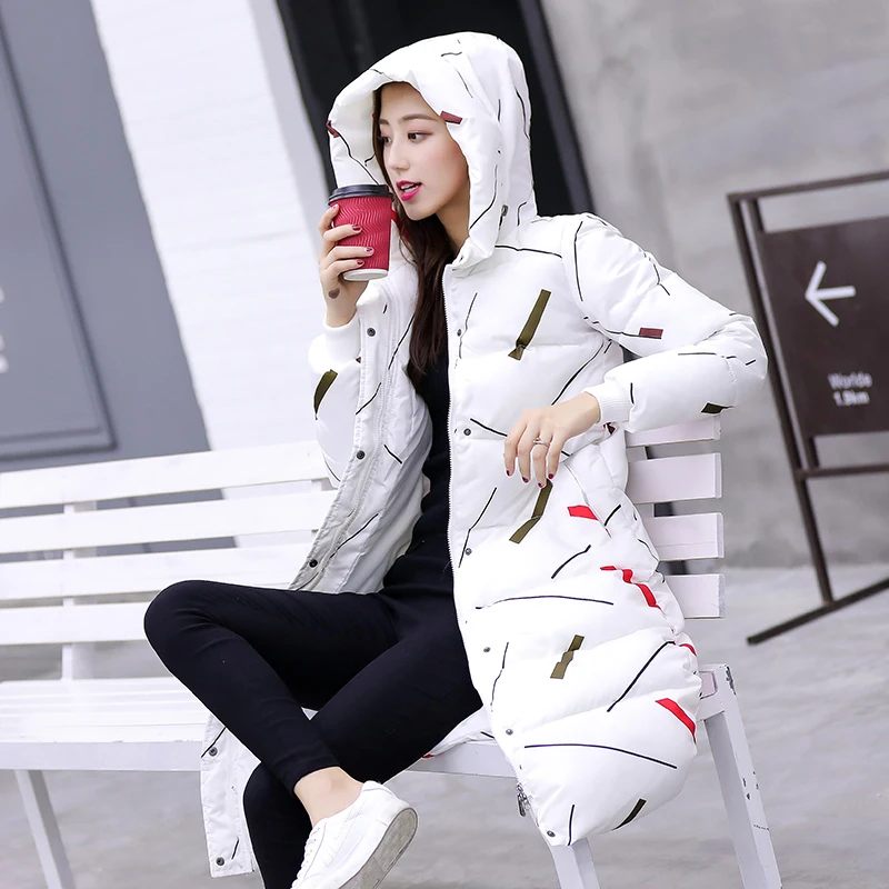 Jacket Winter 2021 New Women Slim Long Parkas Plus Size Black White Thick Down Cotton Female Tops Chaqueta Mujer LWL905